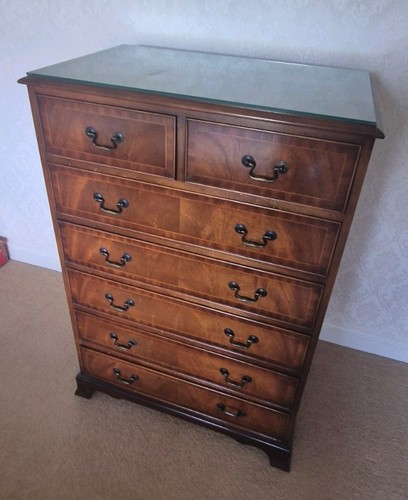 Flamed mahogany tallboy chest - mahogany,